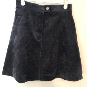 Navy Blue Ribbed Skirt with Pockets